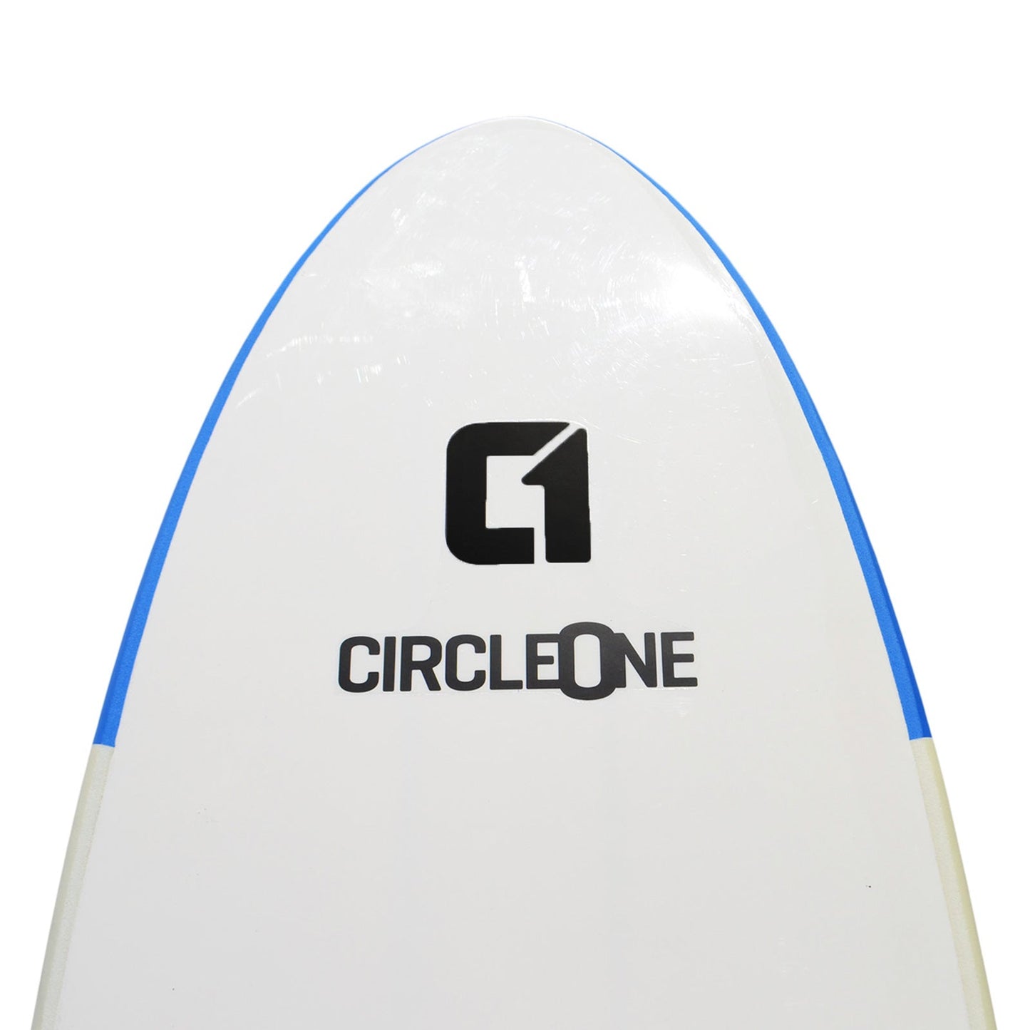 White surfboard with blue accent and 'CircleOne' logo on a white background